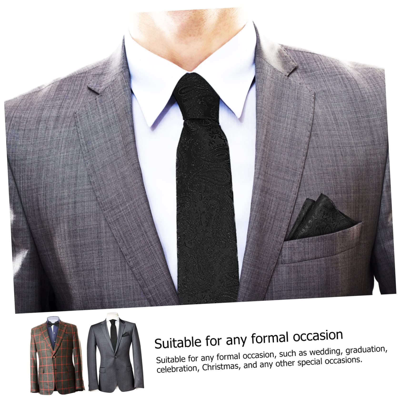 Ipetboom corbatas de vestir para hombres pajarita elegante los hombres atan corbata de cuello para hombres faja traje de pajarita pañuelos de bolsillo para hombre Hilo de poliester Negro
