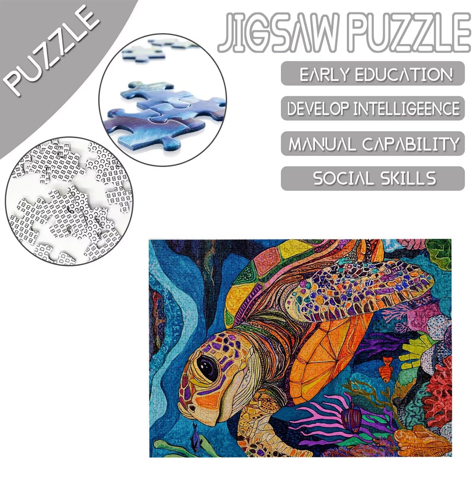 Kolor Puzzle 6000 sztuk, 5D DIY Puzzle żółw morski Puzzle 14 lat dorośli i nastolatki, układanki logiczne Relaks i inteligencja, wystrój pokoju na ścianę, prezent dla kobiet, 179 x 105 cm, model525