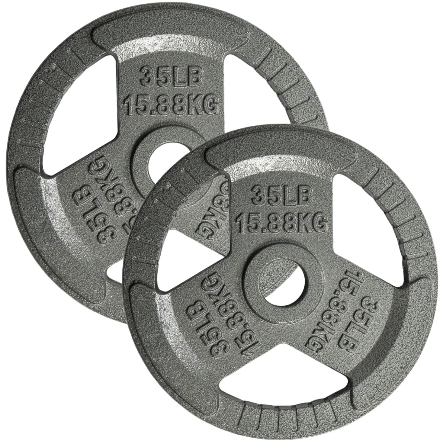 Yes4All Tri-Grip Handles Olympic Weight Plates/Cast Iron Weight Plates, Suitable for Barbell Exercises, Strength, Flexibility Training - 35LB (Pair)