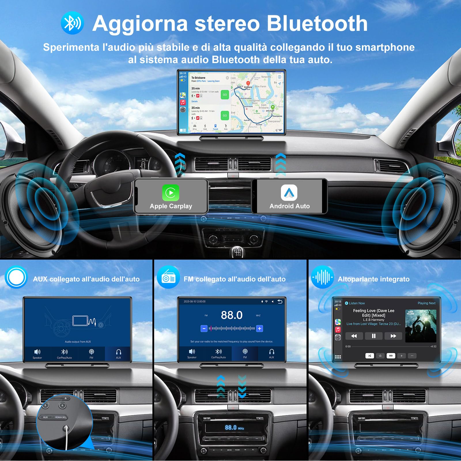 ESSGOO CarPlay Android Auto,schermo CarPlay IPS da 9 pollici per auto con Dash Cam anteriore 2.5K,telecamera di backup 1080P,CarPlay senza fili con Bluetooth 5.0/FM/Siri/G-oogle/Mirror Link/64G TF/AUX