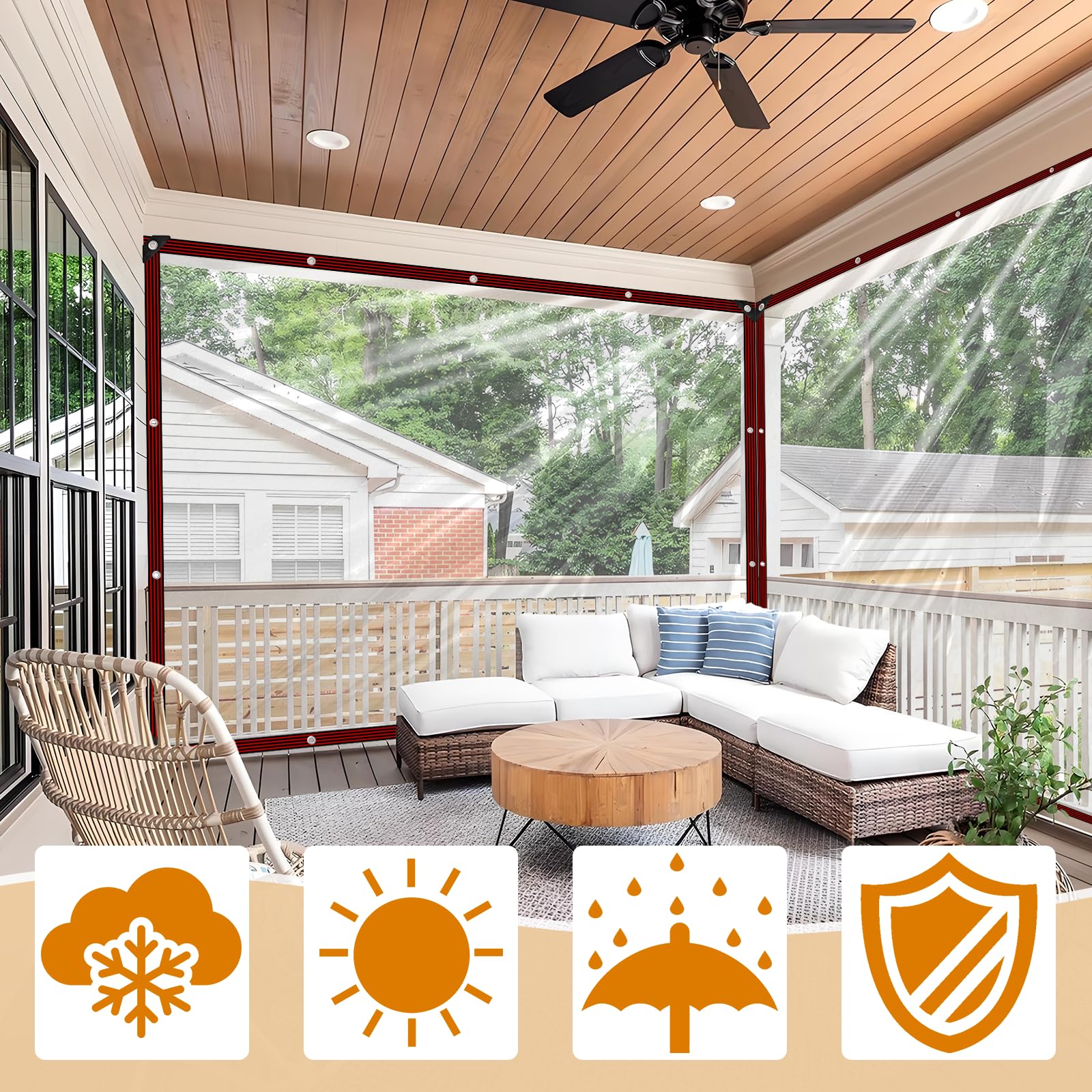 Telone trasparent, impermeabile con occhielli, in PVC trasparente, per esterni carport, telo di copertura trasparente per terrazza, balcone, giardino o casa (2,5 x 5 m)