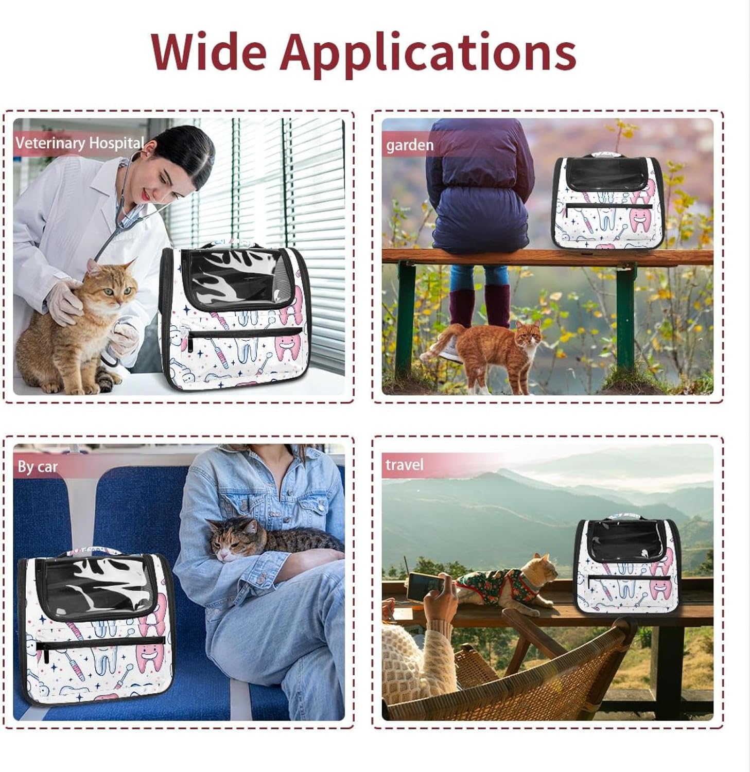 Portable Travel pet Backpack Carrier Hamster Bag Small Dog cat Carrier Breathable Hang Bag, Cute Teeth