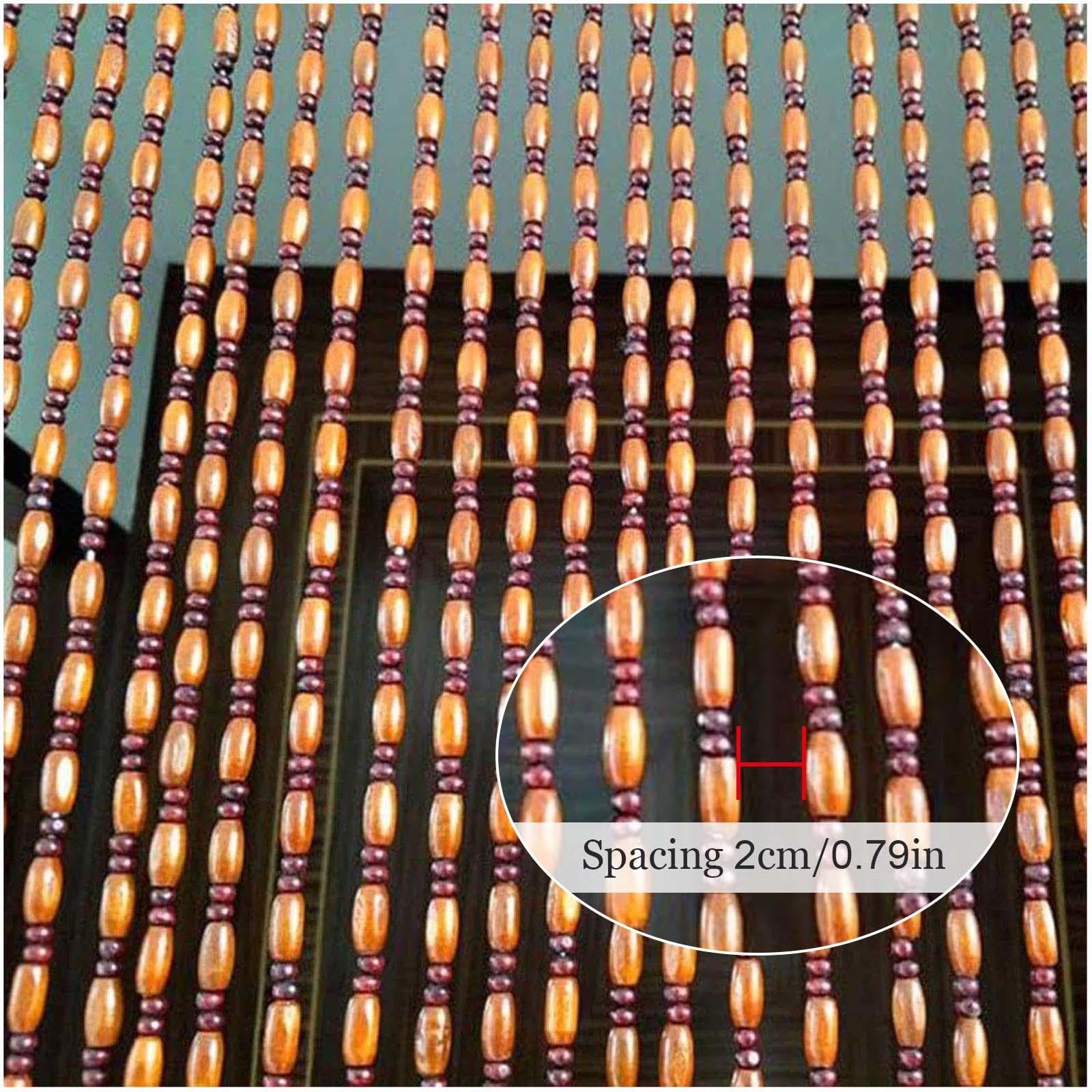 Rideau De Porte Perlé, Rideau De Perles À Brins pour Portes, Rideau De Perles en Bois De Bambou Naturel, Rideau pour Porte Décoratif Suspendu, Panneaux Anti-Mouches,60strands-120x190cm