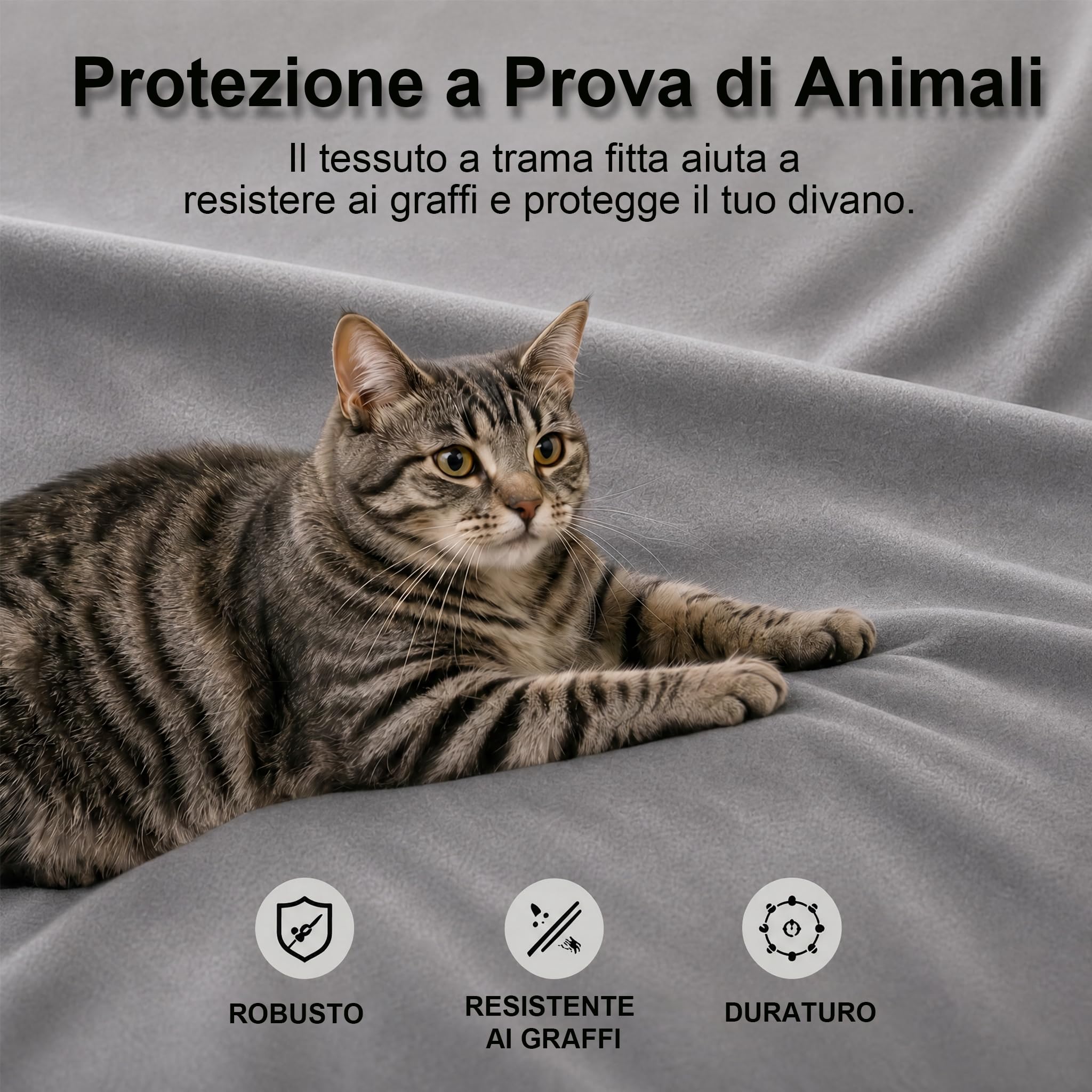 Loiion Copridivano Antigraffio Gatto 3 Posti, Ultra Morbido & Confortevole - Telo Antigraffio Gatto Divano per Proteggi Divano Gatti Graffi, Copri Divano Impermeabile per Animali, Grigio, 380x180cm