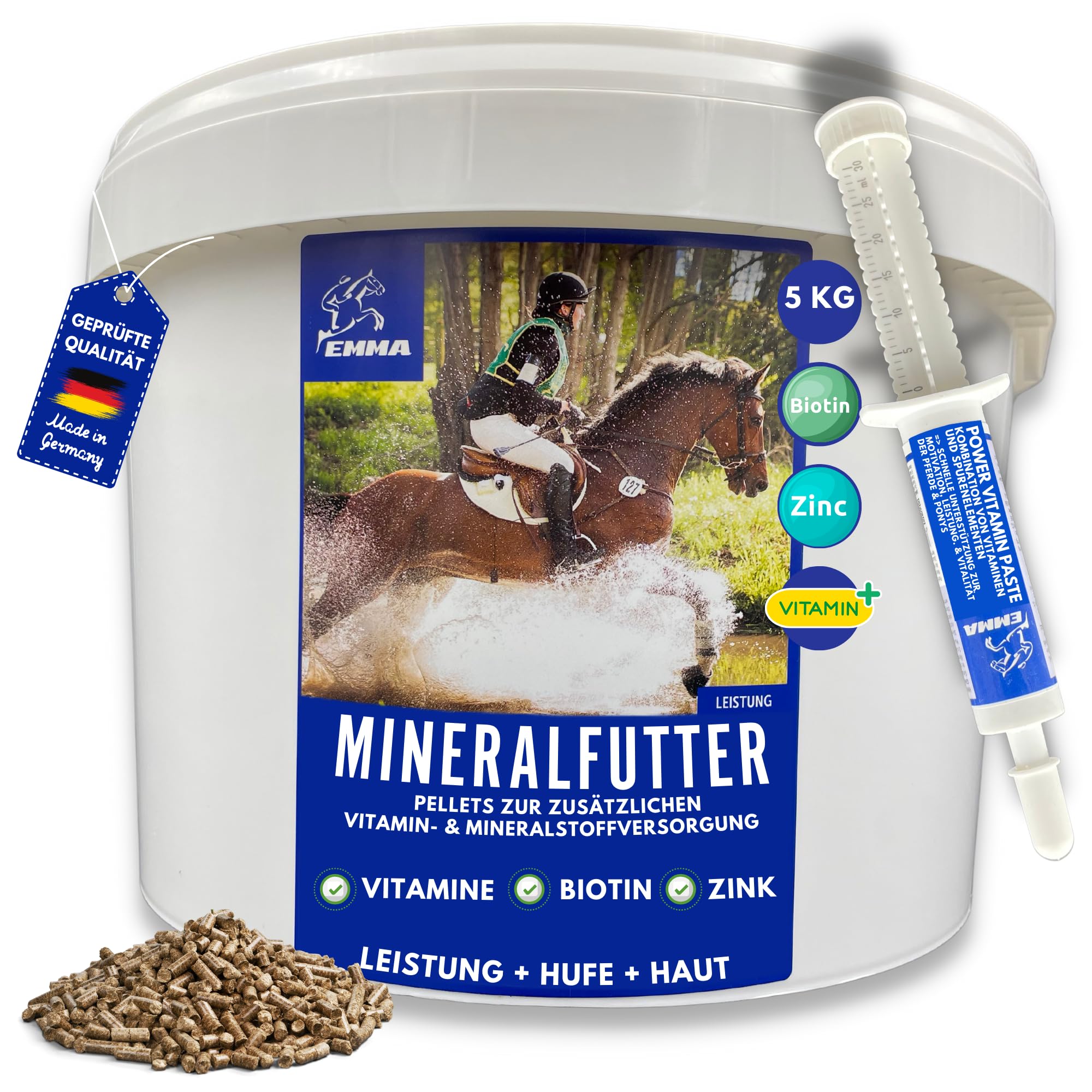 Mangime minerale + pasta vitaminica, vitamine e minerali per cavalli, per pelo e pelle con biotina selenio zinco vitamine B manganese magnesio vitamina A B12 C D E complesso pellet minerale 30ml 5kg