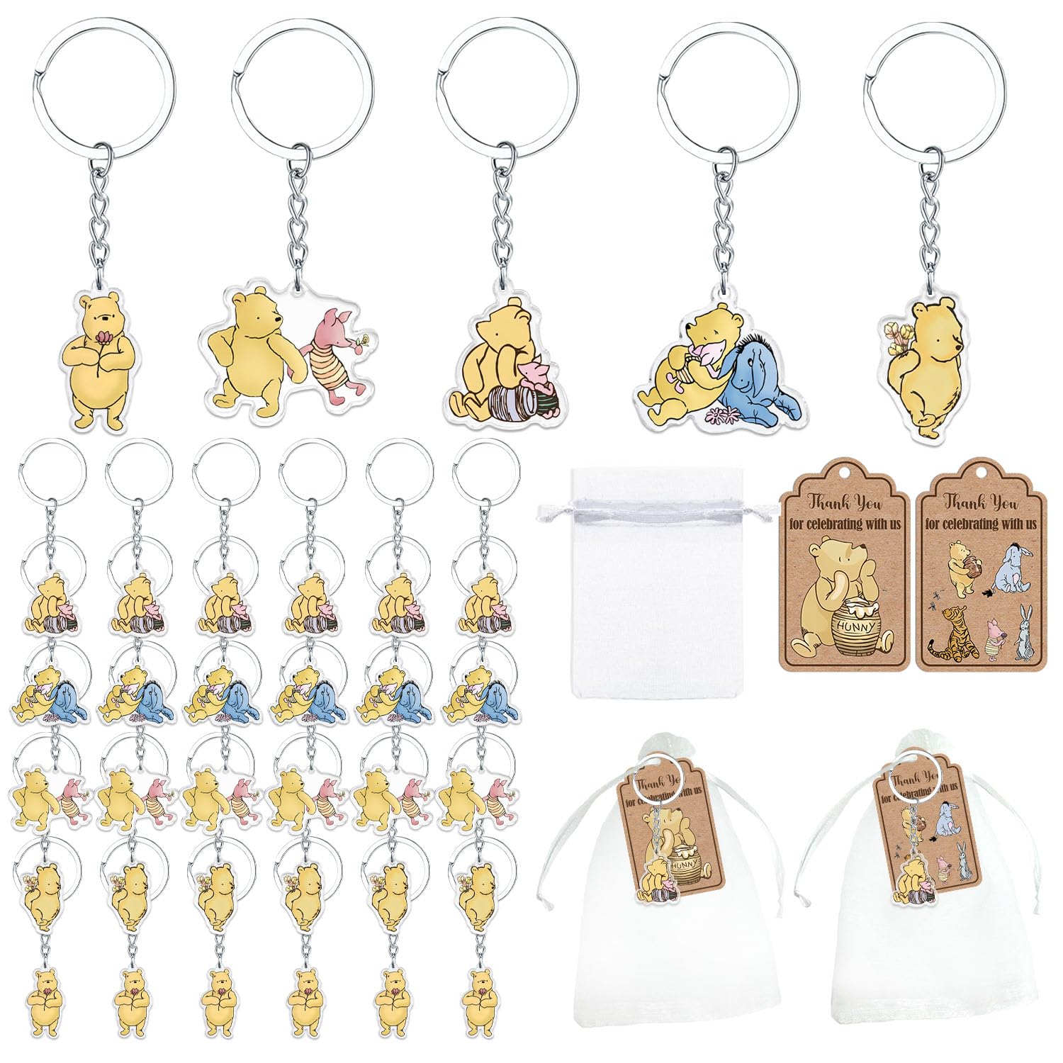 Ggjgrpx Winnie Baby Shower Favors, Gender Reveal Birthday Party Supplies, Thank You Winnie Keychain for Party, Winnie006, No