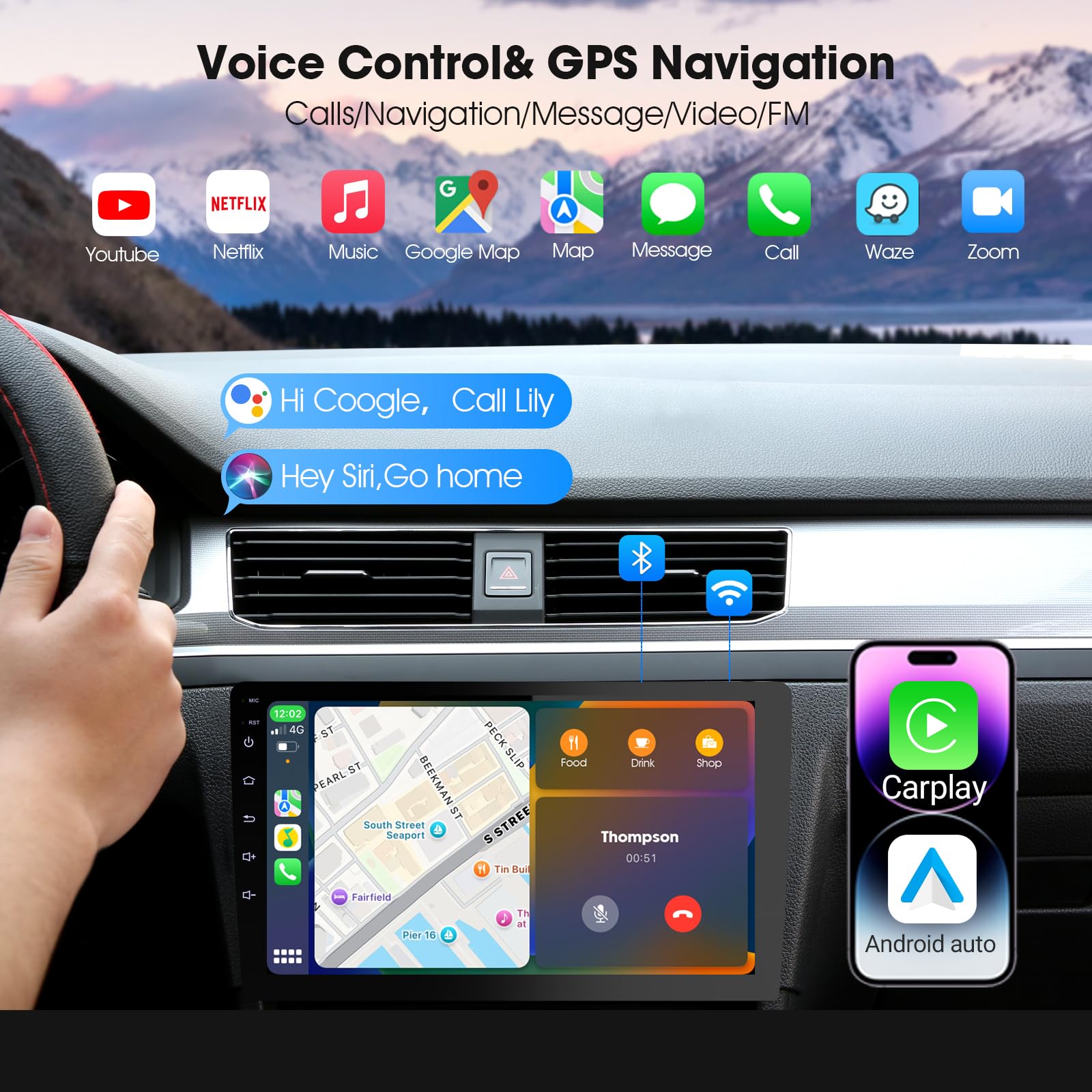 Haudio 9 pollici Autoradio 2 DIN Bluetooth con CarPlay wireless & Android Auto,con Telecamera Posteriore,Bluetooth,AUX,Navigazione GPS,Mirroring,FM/AM,Lettore Musicale (2+64GB)