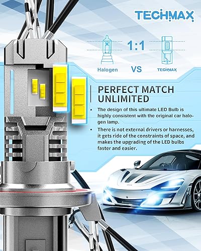 Miniatura 3 de TECHMAX Bombilla LED H13, bombilla LED 9008, 12000 lúmenes, brillante, 6500 K, inserción directa sin viento, reemplazo halógeno Plug and Play,