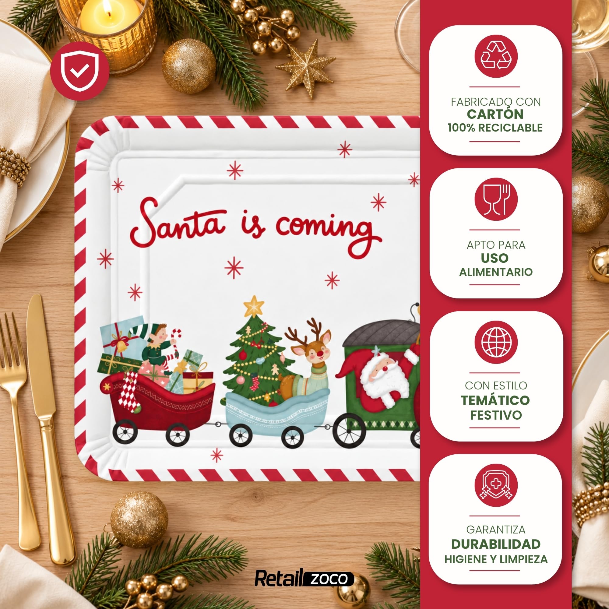 Bandejas de Cartón para Servir, Diseño Santa is Coming, 6 Unidades - imagen 3