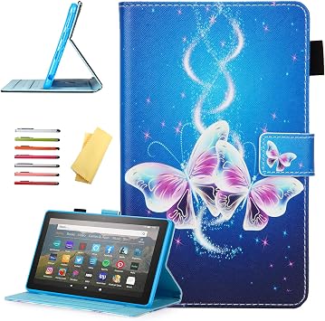 Case for Amazon Kindle Fire HD 8 & Fire HD 8 Plus Tablet 8" 12th/10th Generation, 2022/2020 Stand Magnetic Cover with Pencil Holder/Card Pockets [Auto Sleep/Wake], Bling Purple Butterfly