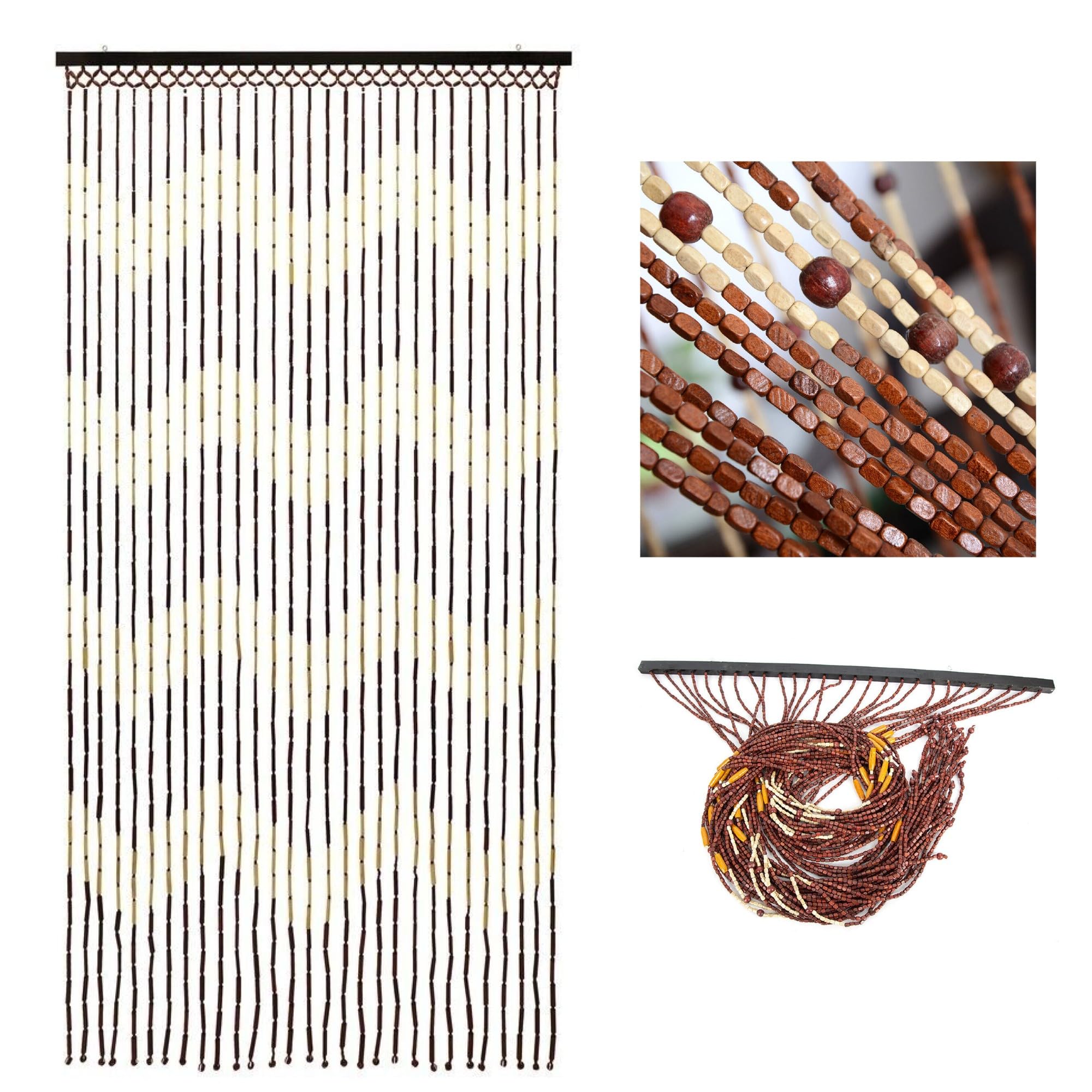 Retaaj Natural Bamboo Beaded Door Curtain Wooden Hanging Screen Blind Fly Insect Fly Insect Room Divider For Doors Doorways Window Home Privacy Decoration Panel