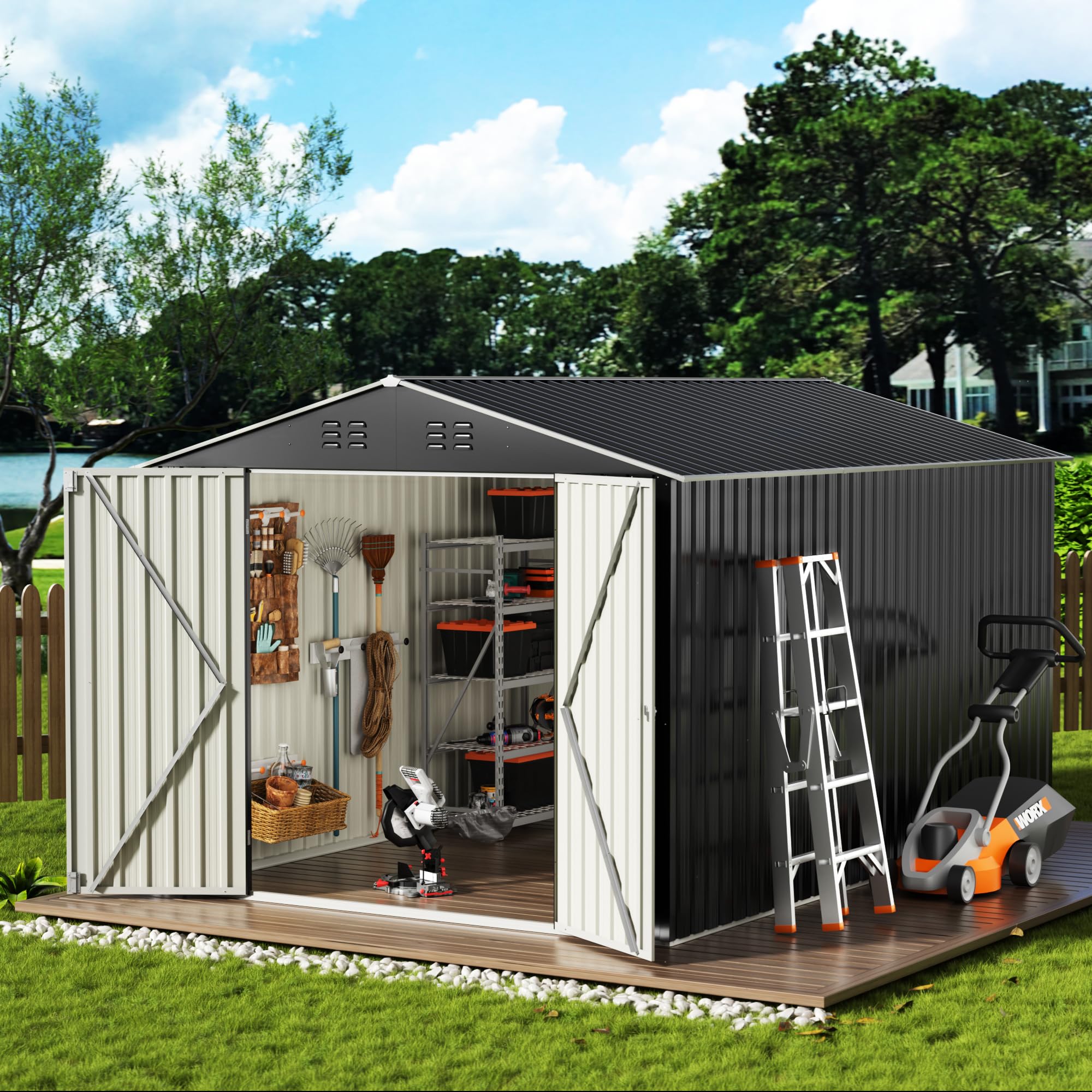 Amazon.com : VIWAT 8x12 FT Outdoor Steel Storage Shed with Updated