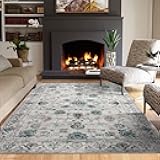 COZYLOOM Area Rug 4x6 Floral Area Rug Machine Washable Medallion Oriental Rug for Living Room Bedroom Low Pile Non-Slip Throw Carpet Traditional Foldable Floor Cover Nursery Dorm Home Office