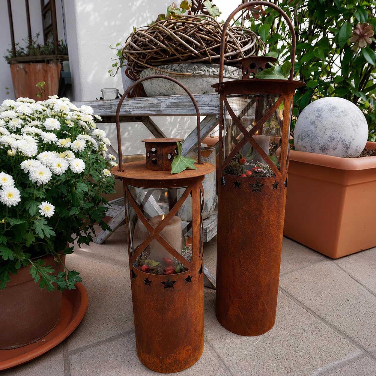Edelrost Laterne Stella - Gartendeko - Rustikal - mit Glaseinsatz für Kerzen - Vintage Optik (58)