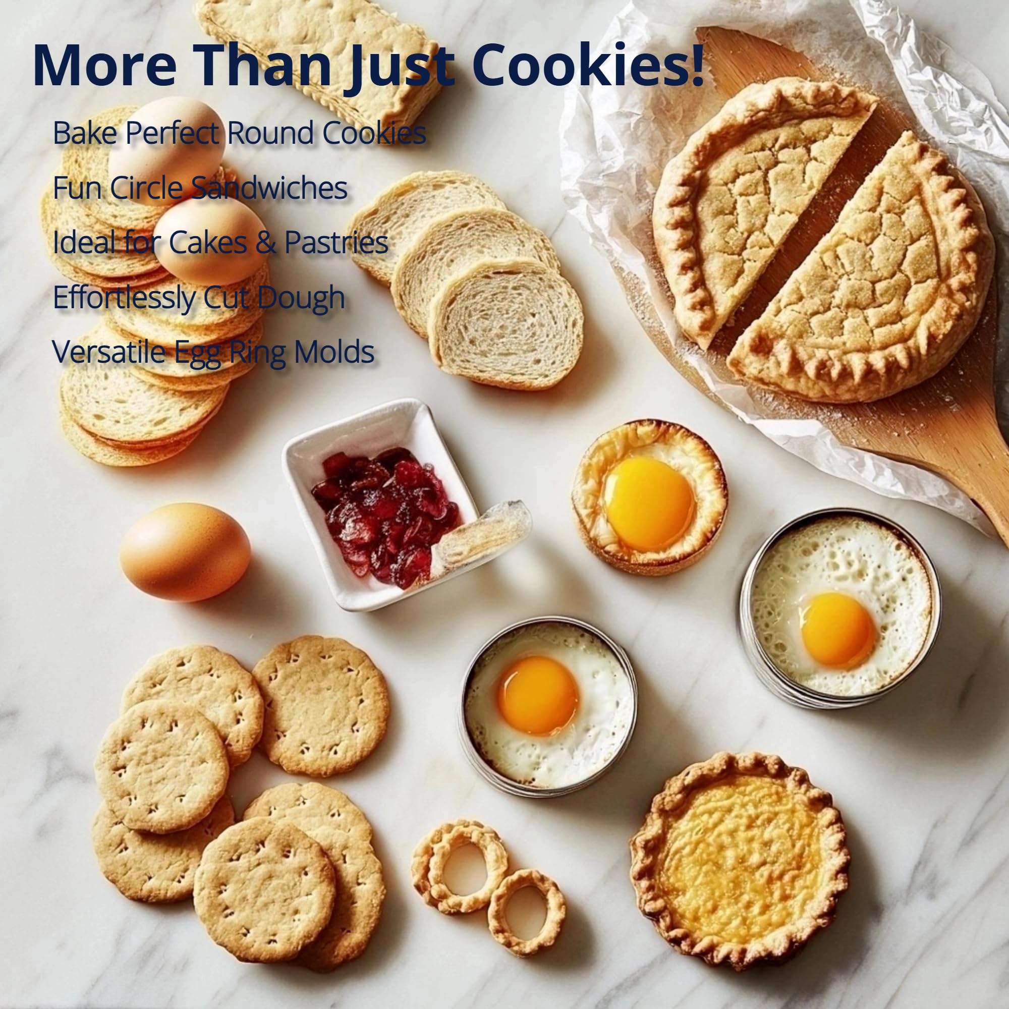 Juego de 6 cortadores redondos de galletas (2, 3, 3.5, 4, 5, 6 pulgadas) DOCZEN grandes cortadores circulares de acero inoxidable para hornear, galletas, pasteles, sándwiches, duraderos y fáciles de
