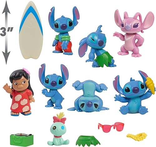 Miniatura 4 de Disney Just Play - Juego de figuras de lujo de Lilo & Stitch, juego de 13 piezas, juguetes para niños con licencia oficial para niños de 3 años en