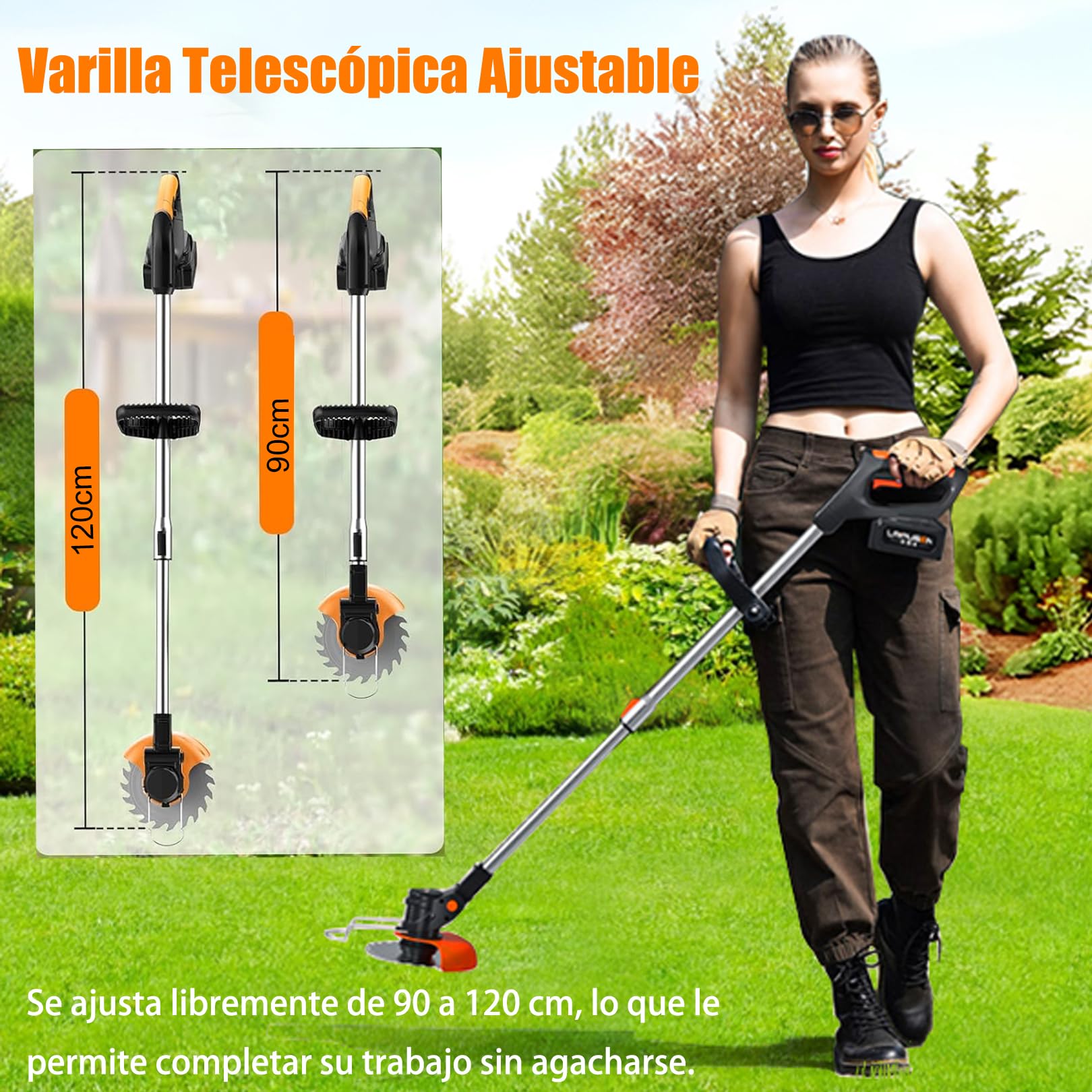 Desbrozadora, Desbrozadoras Bateria，21V 2000mAh Desbrozadoras Electrica， 3 en 1 Cortabordes Bateria, para Césped, Jardín y Campos