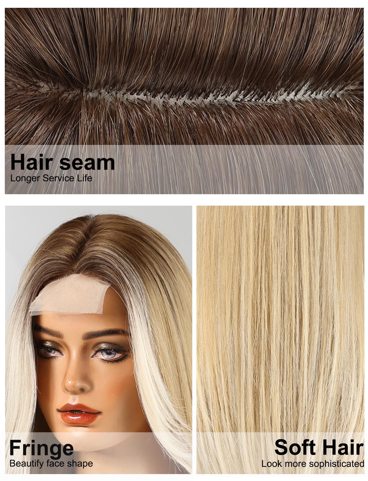 WOKESTAR Parrucche lunghe per donne Capelli sintetici resistenti al calore con frangia Parrucche naturali per uso quotidiano Colore biondo con riflessi