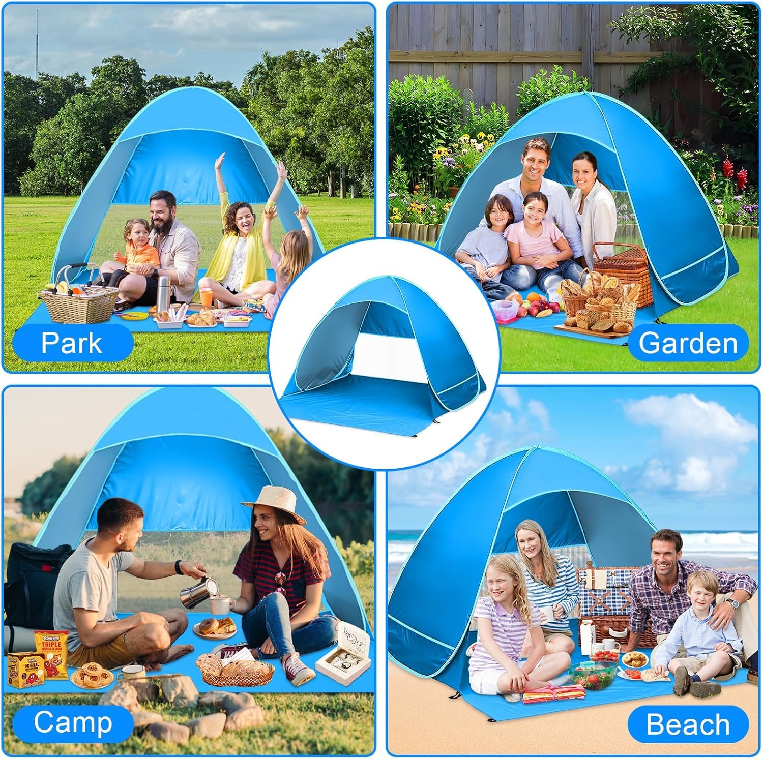 Tenda da Spiaggia Automontante istantanea - Protezione Solare UPF 50+ Dai Raggi UV - Include Custodia per il Trasporto e Picchetti