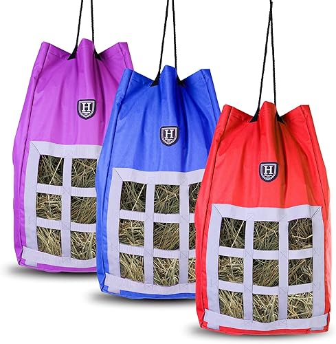 Harrison Howard Premium Durable Adjustable Horse Slow Feed Hay Bag Waterproof Large Capacity Purple(Red)