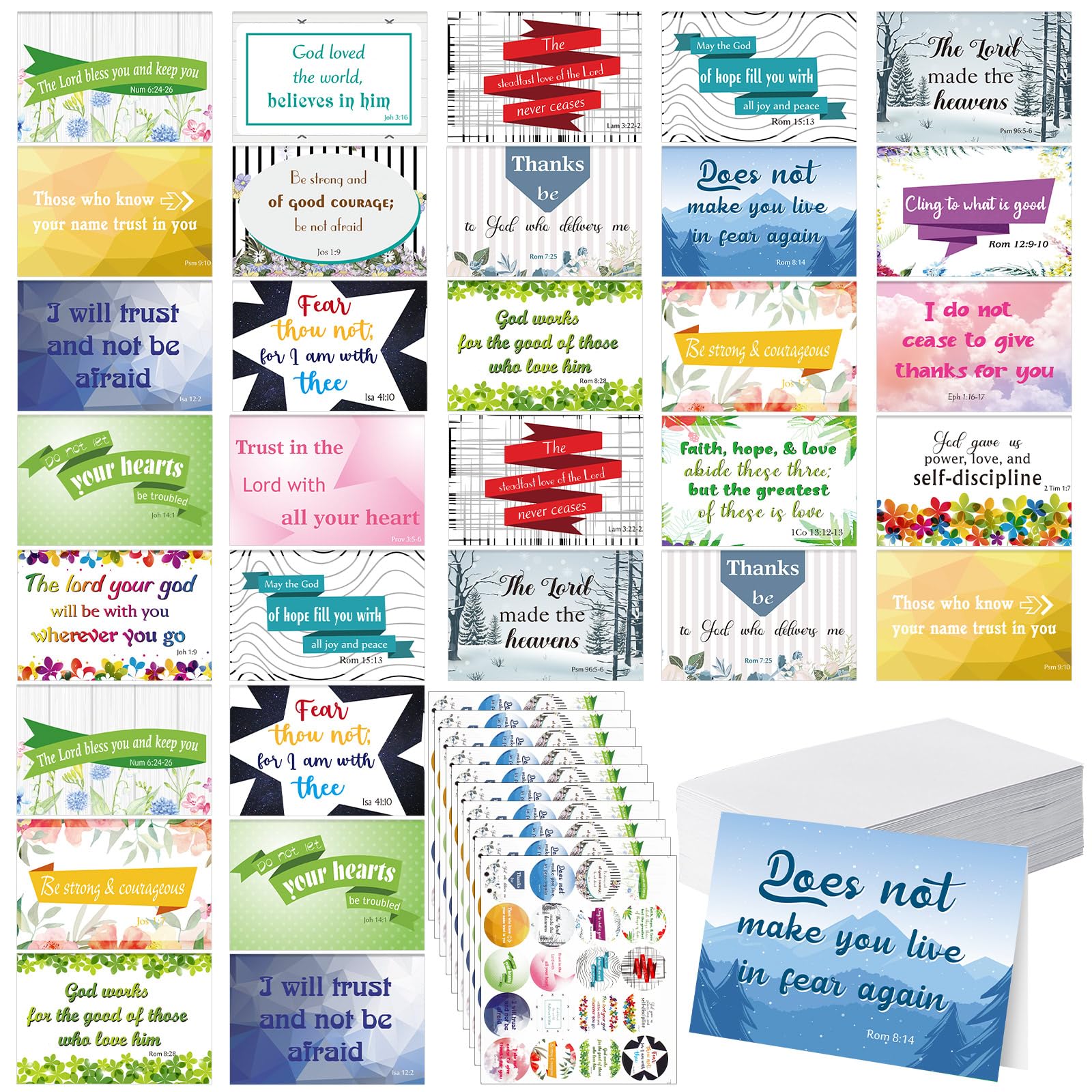 Outus Lot de 150 cartes de vœux avec versets de la Bible en vrac - Cartes de vœux inspirantes chrétiennes avec enveloppes - 10,2 x 15,2 cm - Versets de la Bible - 150 cartes de vœux religieuses avec