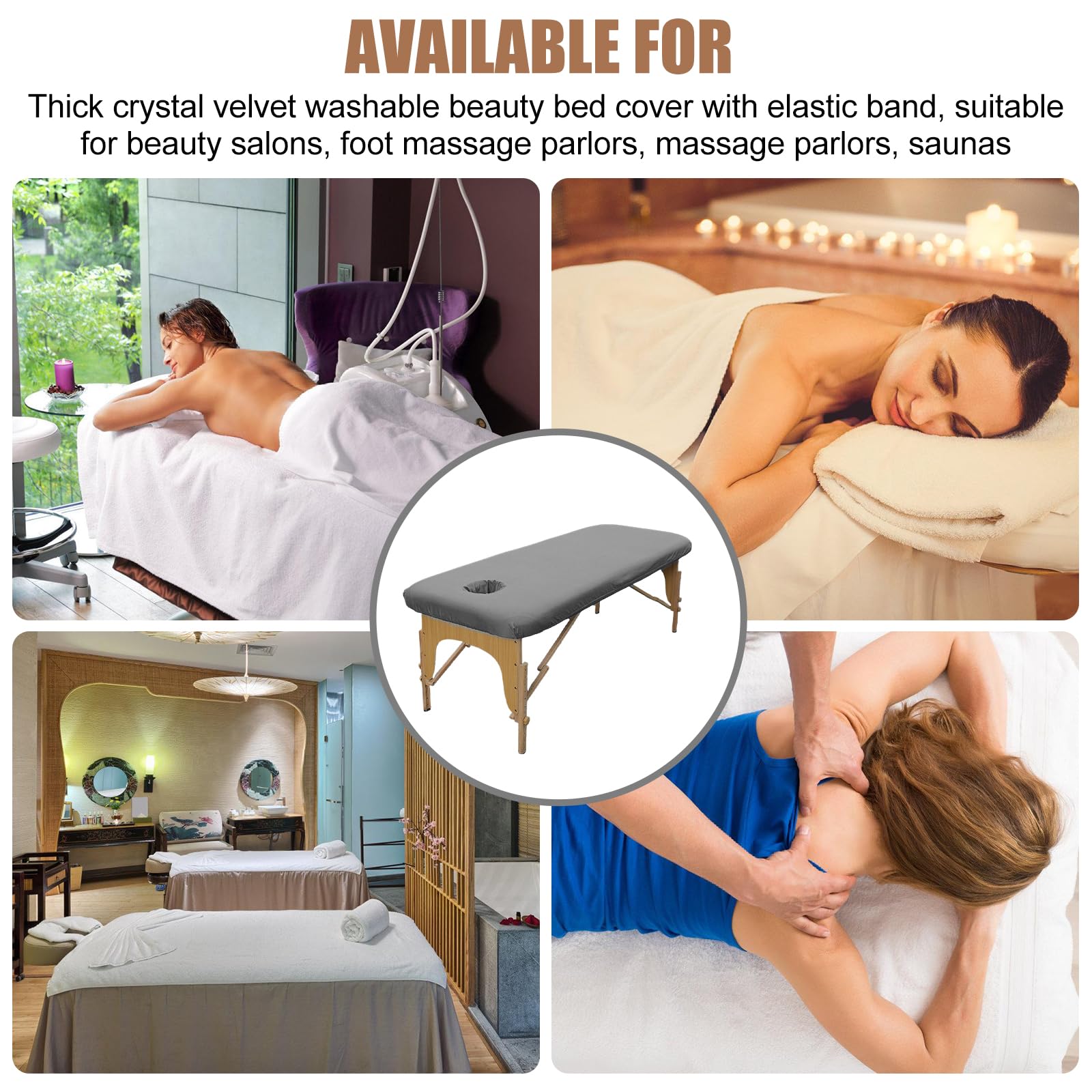 Lot de 2 housses pour table de massage : 80 x 190 cm - Housse de serrage avec trou pour table de massage - Résistante à l'huile - Lavable - Housse de massage élastique pour tables cosmétiques