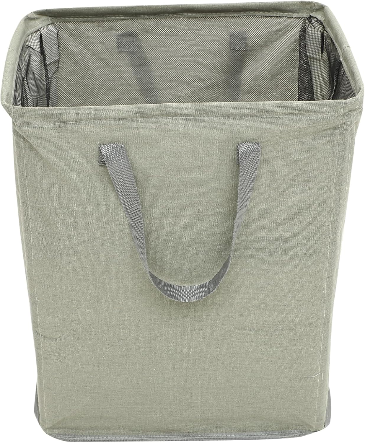 Wakauto Large Folding Fabric Laundry Basket with Handles Cotton Linen Hamper for Dirty Clothes Upright Storage Bin for Home Closet Apartments Stylish Grey Hamper for Books Shoes
