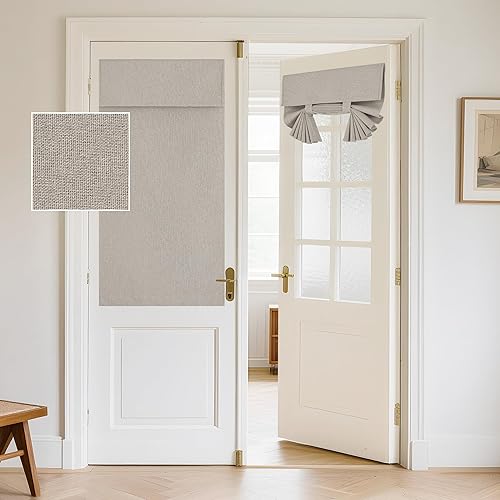 RYB HOME 100% Blackout Linen Door Window Curtains for French Door, Tricia Room Darkening Adhesive Privacy Assured Thermal Insulated Blinds for Kitchen Glass Window, W 26 x L 40, 1 Panel, Sand