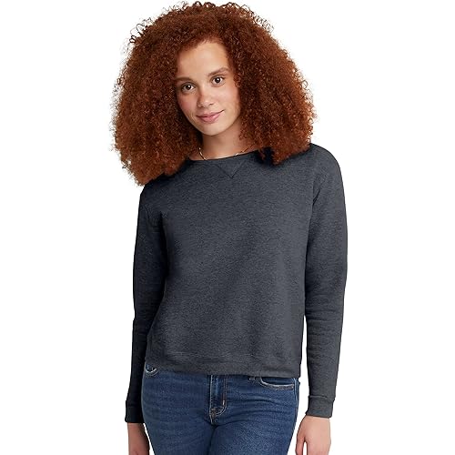 Hanes Women's Ecosmart V-Notch Crewneck Sweatshirt, Fleece Pullover Sweatshirt For Women