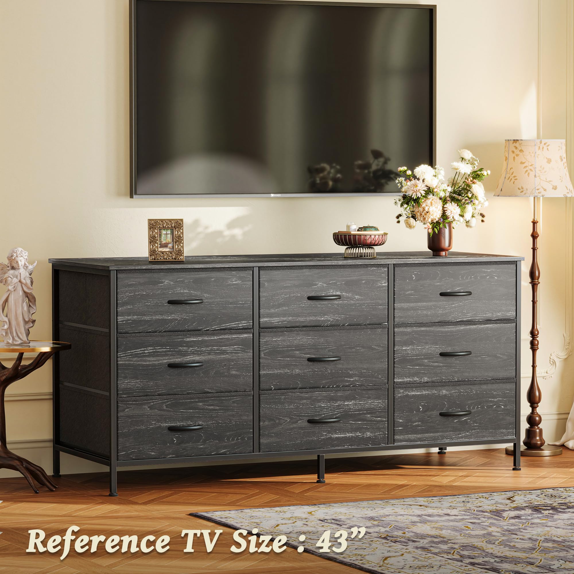 Amazon.com: Huuger 9 Drawer Dresser, 47 Inch TV Stand for 50, 55 Inch TV,  Entertainment Center with Drawers, Fabric Dresser Chest of Drawer for  Bedroom, Closet, Charcoal Black Wood Grain Print : Home & Kitchen