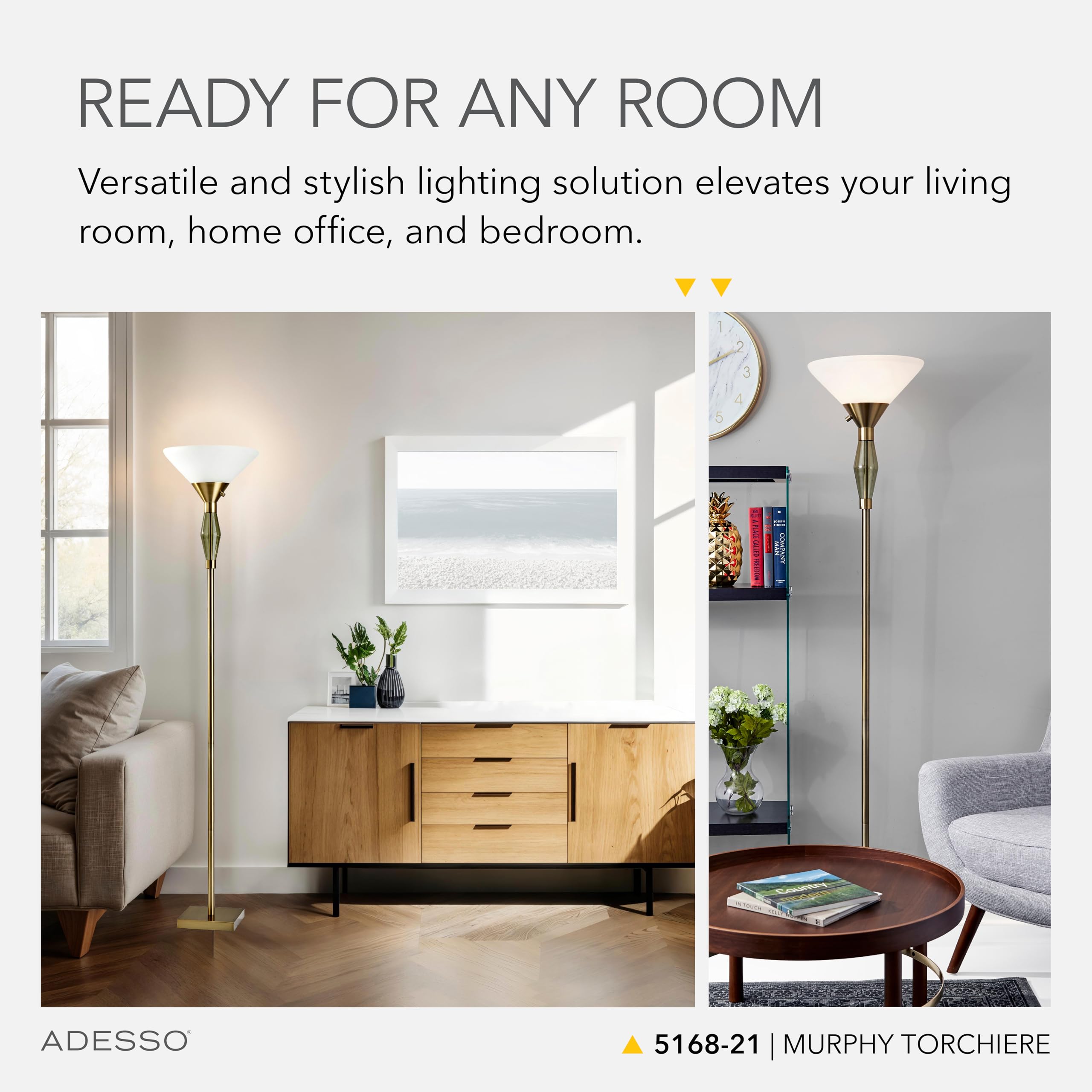 Adesso Torchiere Floor Lamp with Antique Brass Finish & Green