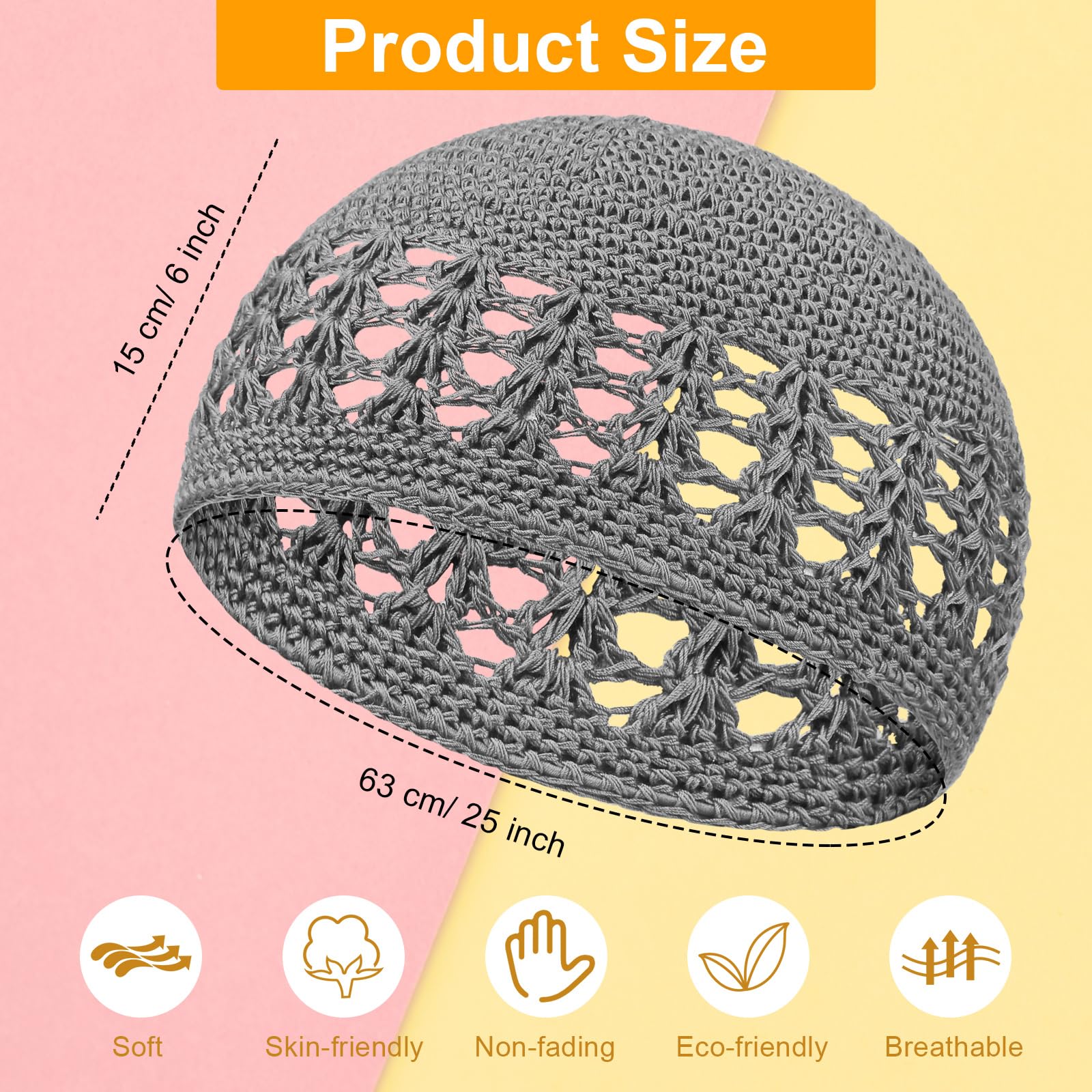 Boyiee Kufi Hat for Men Knit Kufi Cap Crochet Beanie Skull Beanie for Men Women (Black,Gray,White,3 Pieces)