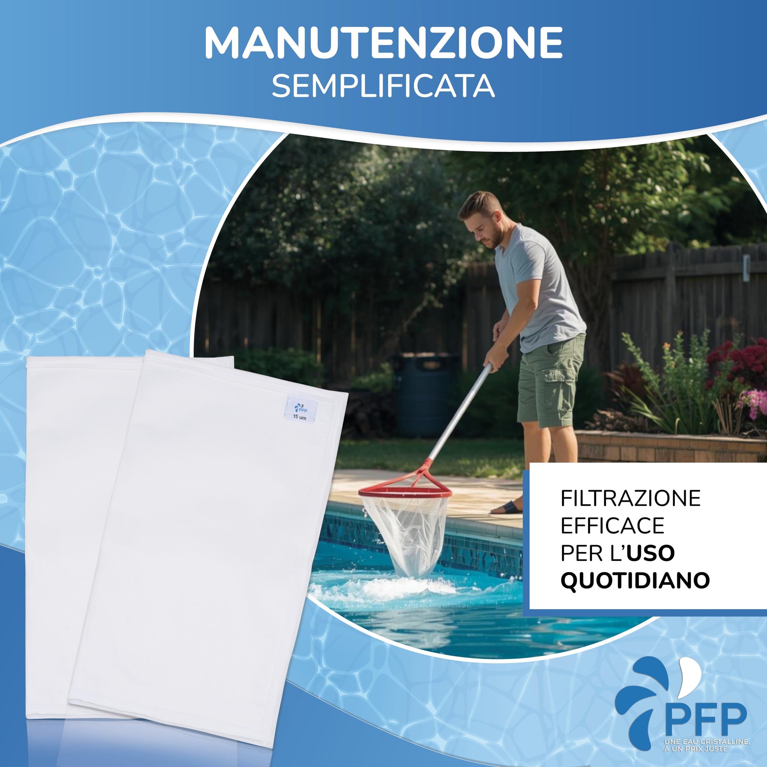 Sacchetto filtrante, compatibile con piscine Desjoyaux, 15 micron (Confezione da 2)