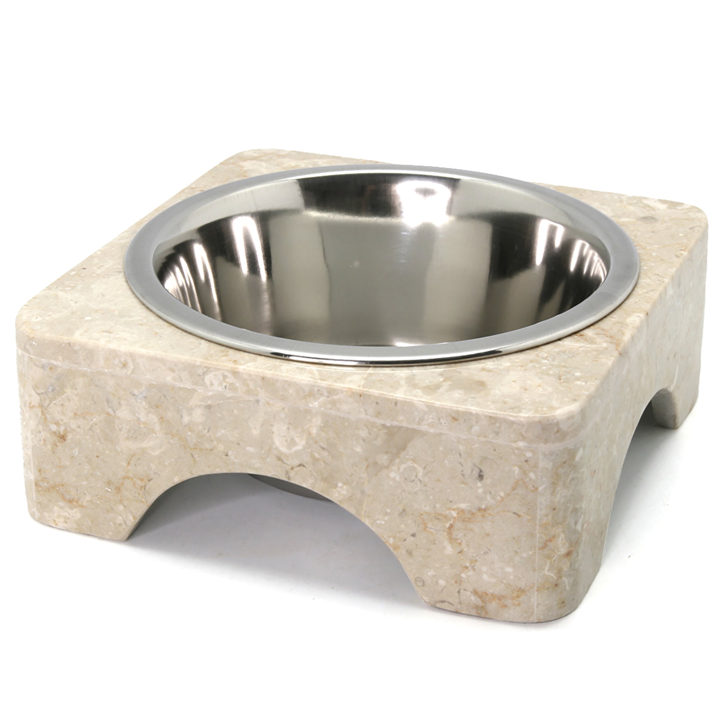 Creative Home 1 Pint Natural Champagne Marble Pet Food Water Set with Removable Stainless Steel Bowl