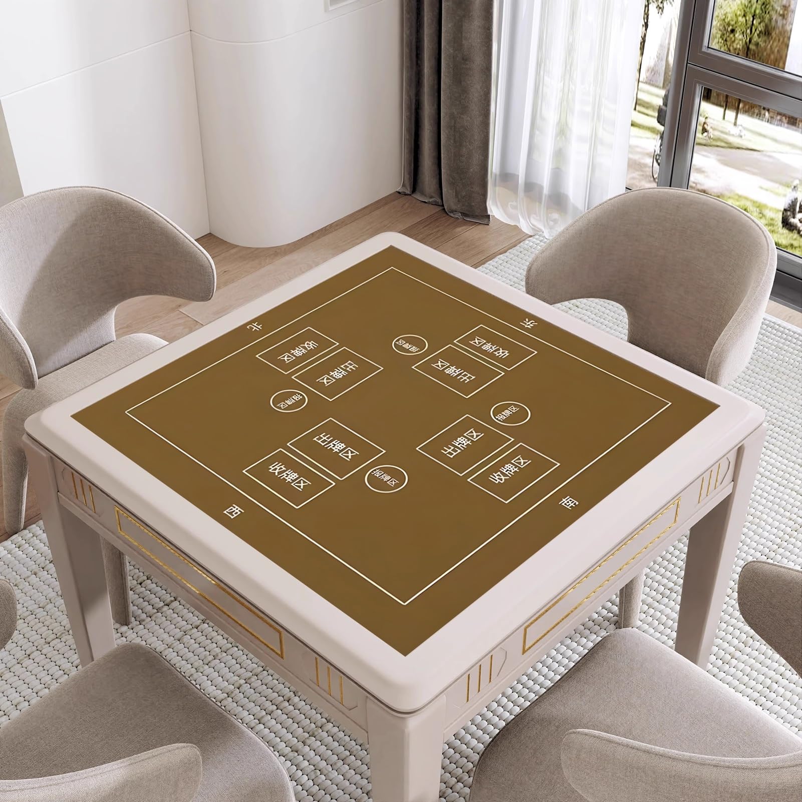 Poker-Matte, Tischmatte Majiang, Mahjong-Matte for den Tisch mit Regeln, verdickte, rutschfeste und geräuschdämpfende(Bruin,90x90cm(35. 43x35 43in))