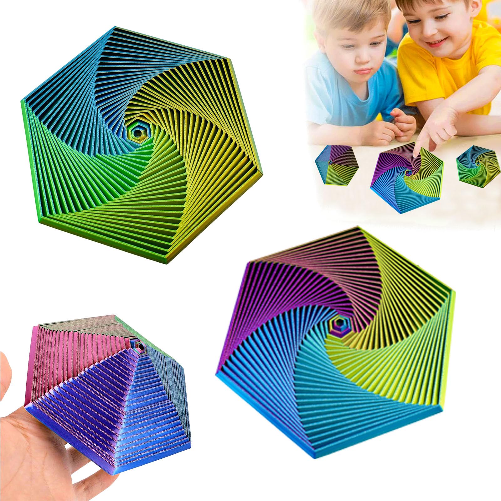 Valentines Day Gifts for Kids 2 Packs 3D Printed Expanded Sensory Fidget Star, Fractal Fidget Hexagon Fingertip Spiral Toy, Anti-Anxiety and Stress