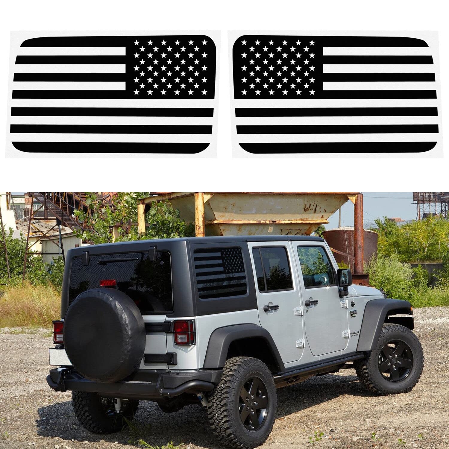 TDHLW American Flag Rear Side Window Decals Sticker for Jeep Wrangler JK JKU Sport Rubicon Sahara X Unlimited 2011-2018 4-Doors