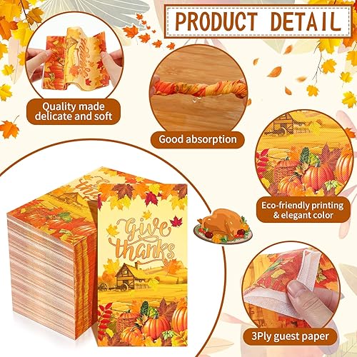Miniatura 3 de Karenhi 150 servilletas de papel desechables de 3 capas para invitados de Acción de Gracias, toallas de papel desechables para otoño, cosecha de