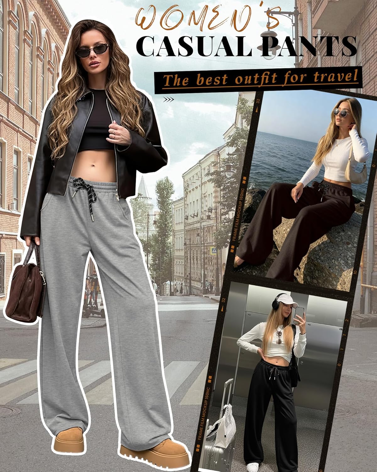 3 Pack Women's Barrel Leg Pants High Waisted Baggy Lounge Pants Drawstring Wide Leg Sweatpants Joggers with Pockets - Image 3