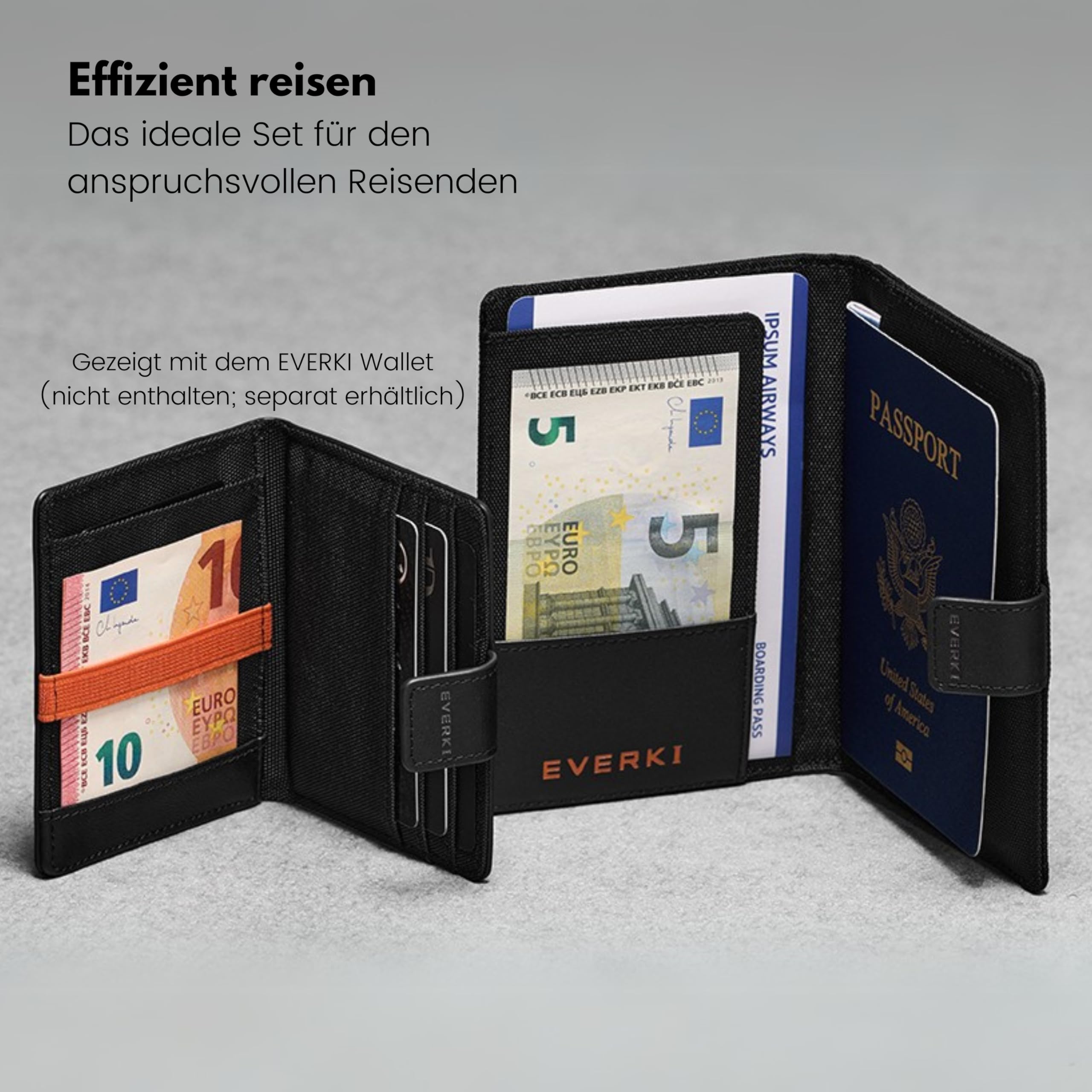 Everki RFID Reisepasshülle – Reisepasshalter mit Kartenfächern und Magnetverschluss, Reisepass-Organizer für Männer und Frauen, Reisezubehör und Geschenk für Reisende, Schwarz