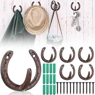 Set of 6 Horseshoe Shaped Wall Hooks Vintage Cast Iron Hanger Heavy Duty Horseshoe Hooks with 12 Expansion Tubes and 12 Screws for Coats Umbrellas Gardening Tools