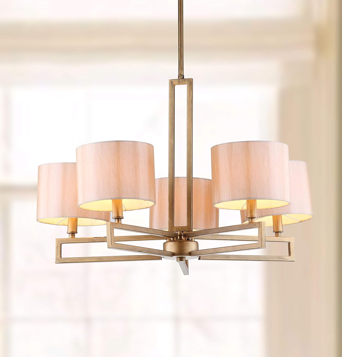 SAFAVIEH Lighting Collection Catena Rustic Farmhouse Antique Gold 25-inch Diameter 5-light Adjustable Hanging Chandelier Light Fixture (LED Bulbs Included)