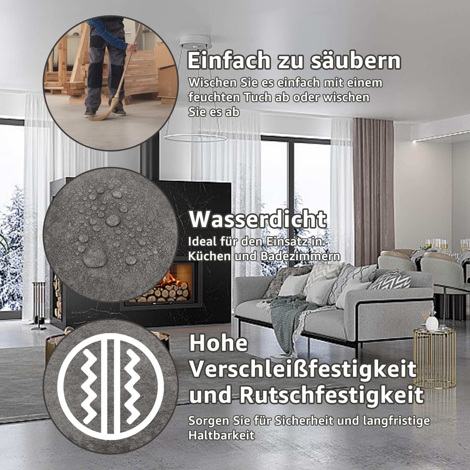 40 Stück PVC Bodenbelag 30 x 30cm Klebefliesen, 3,6m² Vinylboden Selbstklebend Dicke 1,3 mm Laminat Selbstklebende Fliesen für Wohnzimmer, Küche, Schlafzimmer (Grau Marmor)