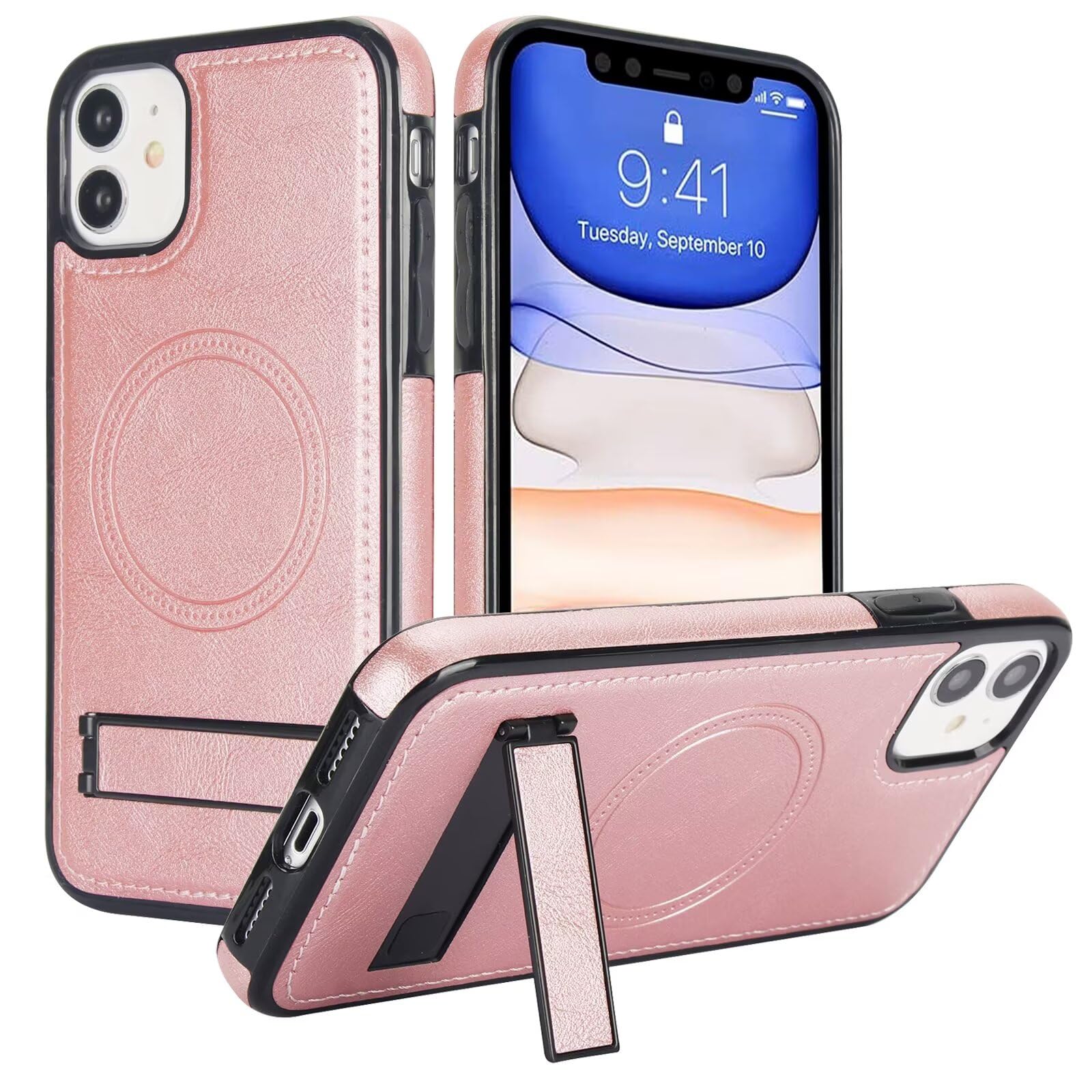 Housse iPhone 11 Cuir PU Rétro Chic Or Rose, Protection Fine Premium - 7