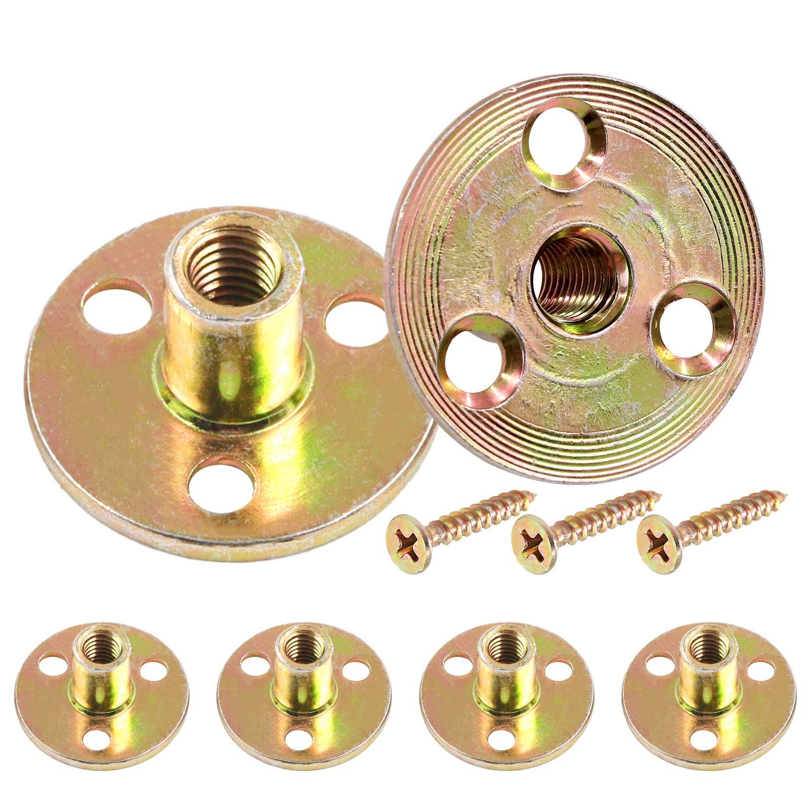Hilitchi 64PCS M8 Brad Hole Tee Nut Carbon Steel Screw in T Nuts Round Base Mounting Hardware Fitting Fastener Flange Insert Female Thread with Screws (M8-64PCS)-picture-12