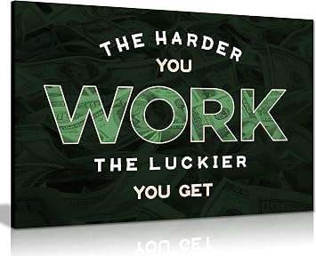 Panther Print, Canvas Wall Art, Beautiful Living Room Framed Art, Inspirational and Motivational Design, the Harder You Work, the Luckier You Get, Print for Special Occasions 61x41cm