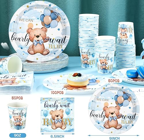 Vista 67 de Hushee Juego de 200 platos florales de papel para baby shower, servilletas, tazas, suministros de fiesta de baby shower, juego de vajilla desechable