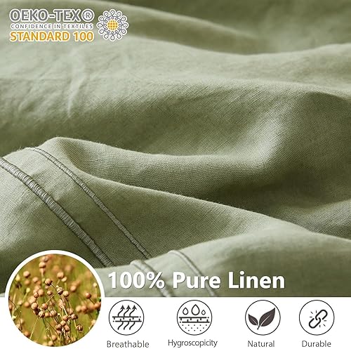 Miniatura 4 de Simple&Opulence Juego de funda de edredón 100% lino lavado de 104 x 92 pulgadas, juego de edredón suave de 3 piezas, doble bordado con cierre de