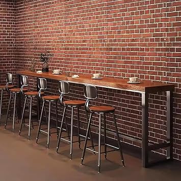 Farmhouse Bar Table,Solid Wood Long Narrow High Top Table with Footrest,Industrial Bar Height Table for Kitchen Dining Coffee Shop Window Small Space,No Stool70.9" W, Brown