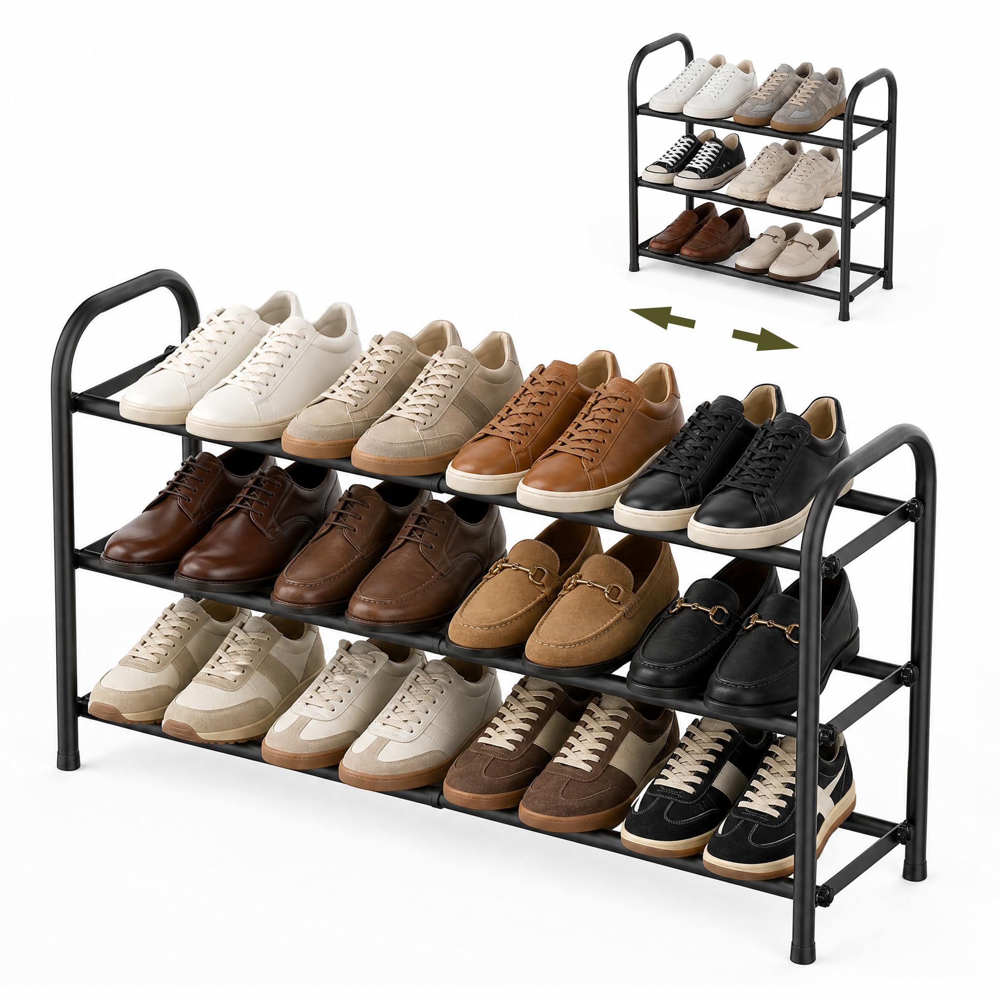Rangement chaussures extensible en métal noir idéal pour une entrée ou un bureau rangé
